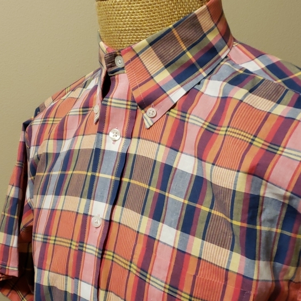 Brooks brothers pink plaid short sleeve shirt EUC